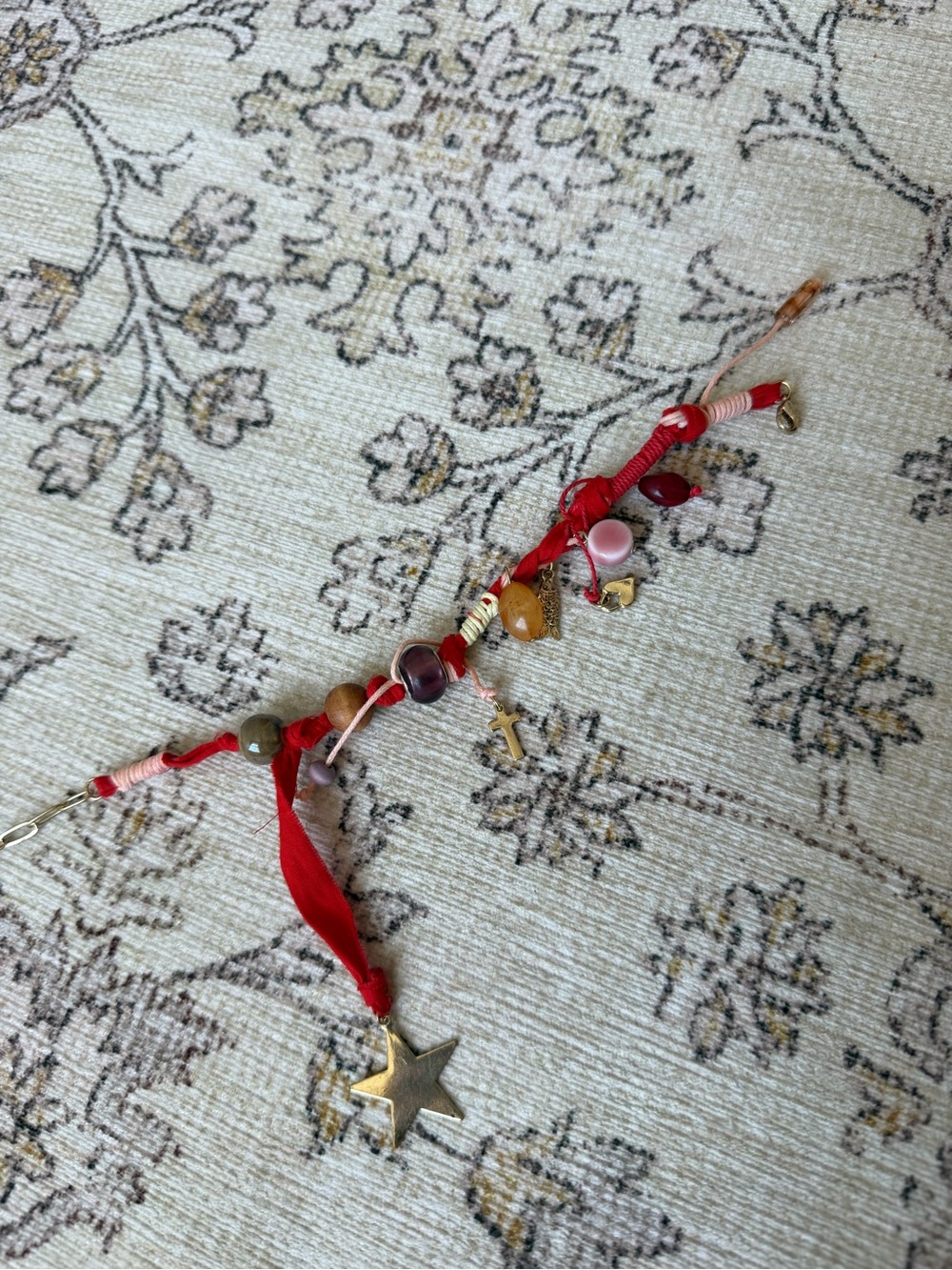 Free People Red Beaded Charm Anklet with Star Pendant